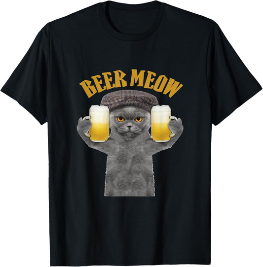 Beer Meow Cat Kitty Drinking or Serving Alcohol T-Shirt
