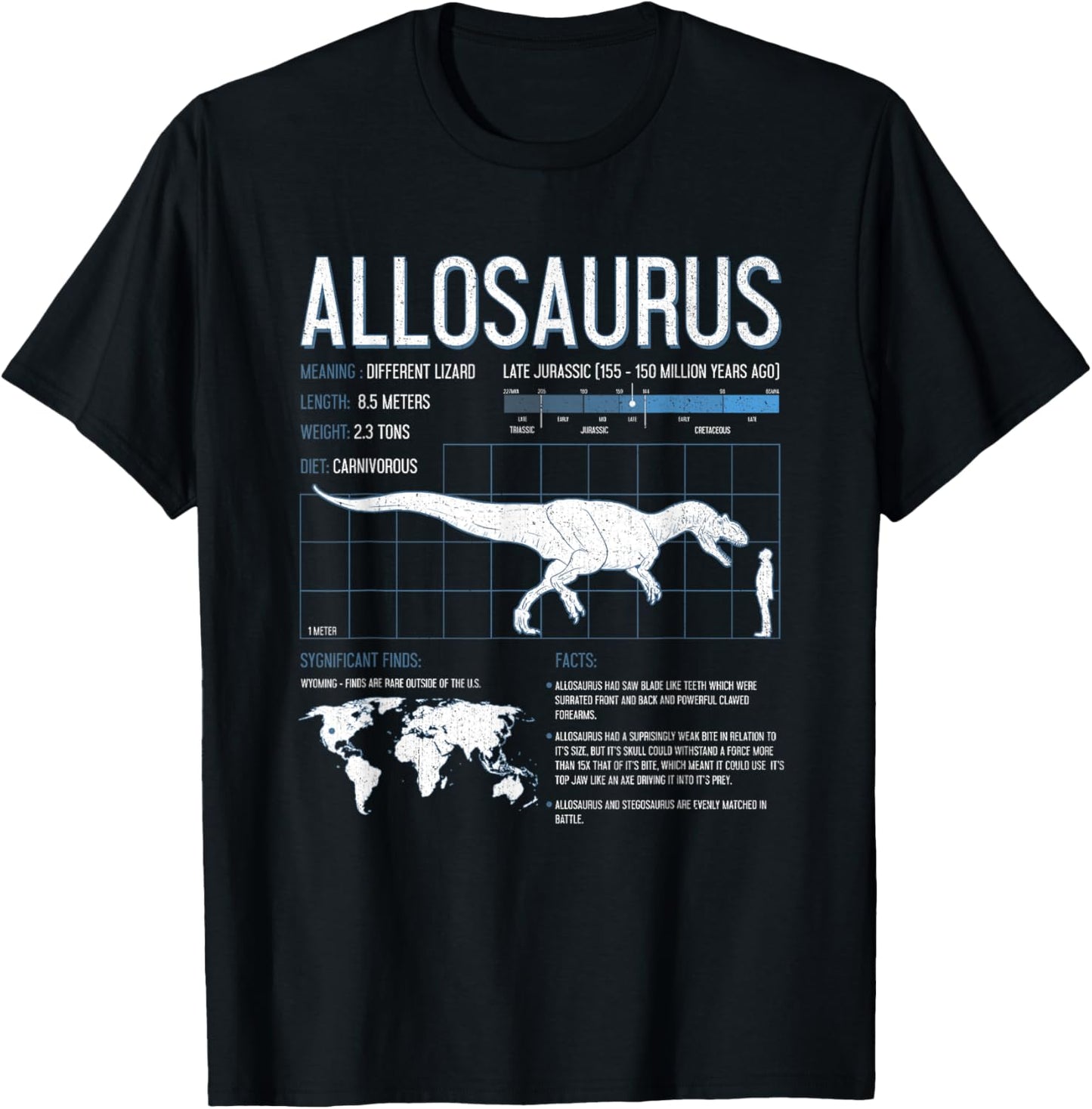 Allosaurus Dinosaur Facts T Shirt Mens Womens Kids Science T-Shirt