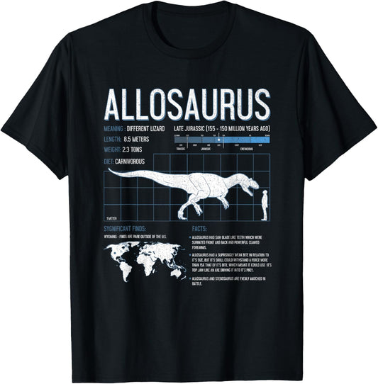 Allosaurus Dinosaur Facts T Shirt Mens Womens Kids Science T-Shirt