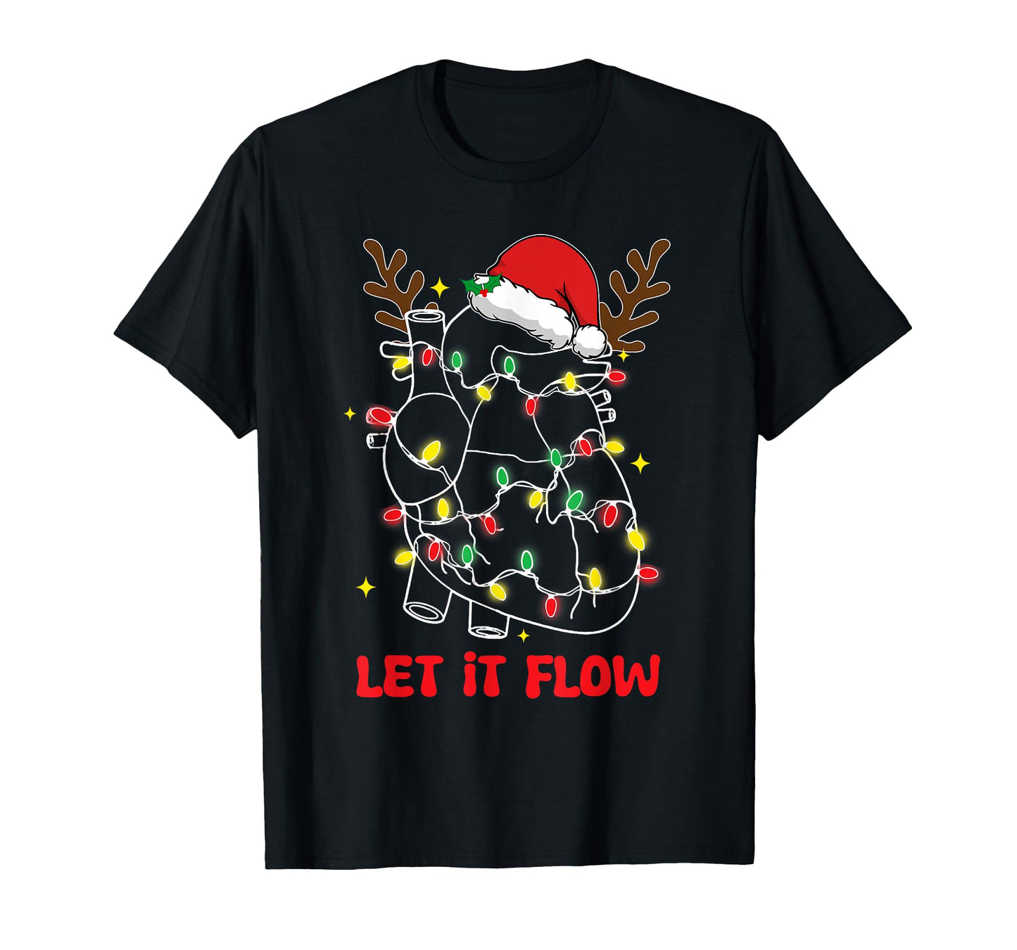 Funny Let It Flow Anatomy Heart Cardiac Nurse Santa Hat Xmas T-Shirt
