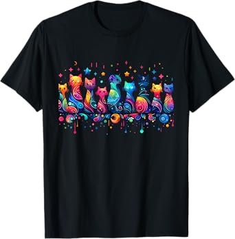 80s Colorful Kitten Lover Artwork Decor Cute Art Cat Men Women Kids T-Shirt