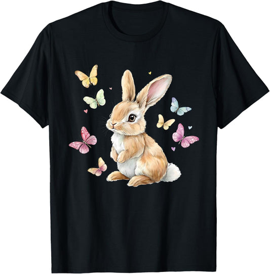 Cute Easter Bunny Rabbit Butterfly T-Shirt