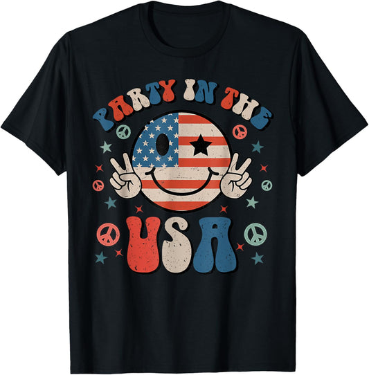 Party in the USA 4th of July Preppy Smile Kids Men Women T-Shirt