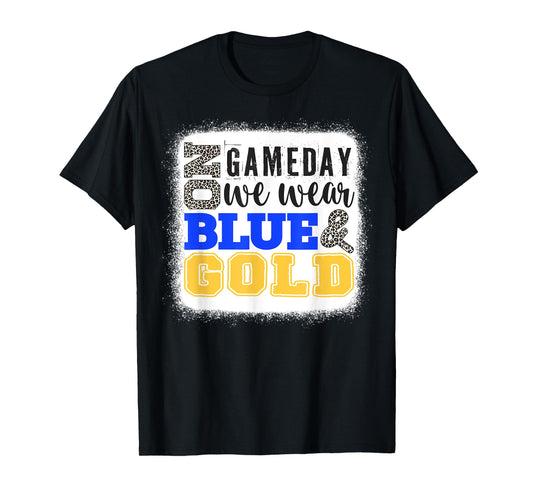 On Gameday Football We Wear Gold And Blue Leopard Print T-Shirt