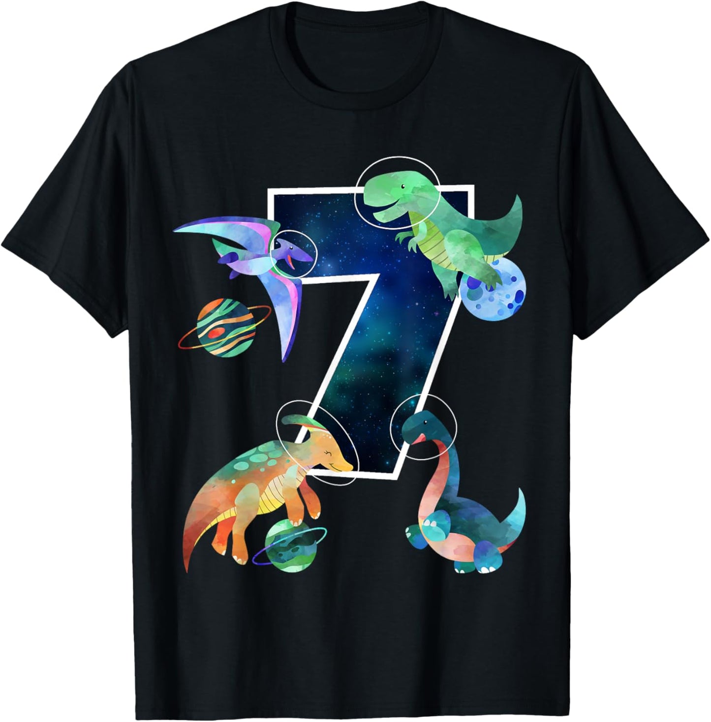 Kids Astronaut Outer Space Dinosaurs 7th Birthday Boy Gift T-Shirt