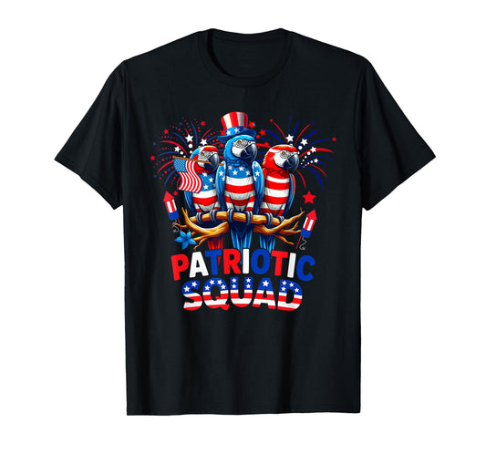 Patriotic Squad Three Cute Parrots 4th Of July US Flag T-Shirt