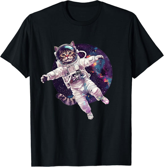 Funny Cat Astronaut in Space T-Shirt