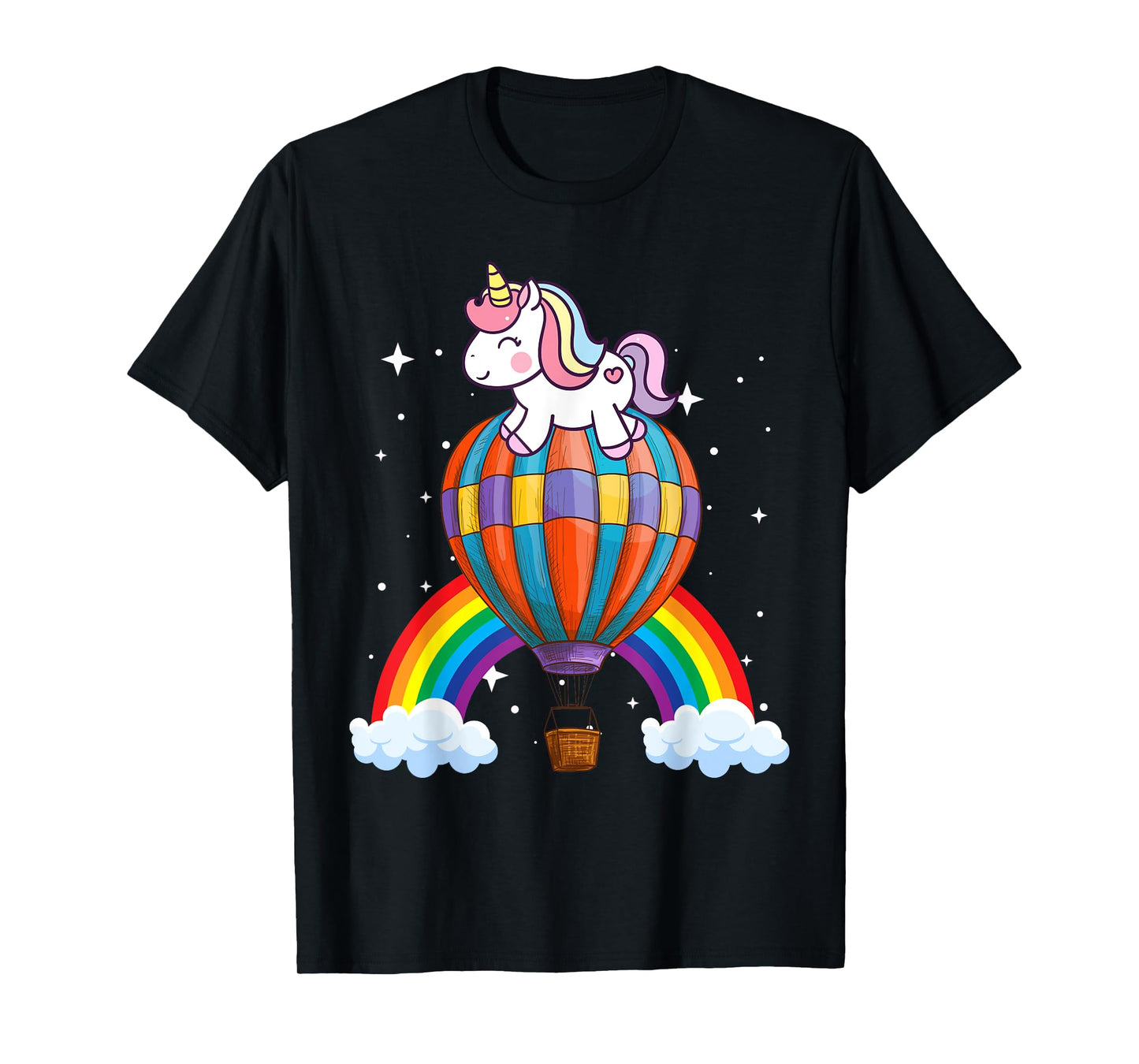 Unicorn Riding Hot Air Balloon Boys Girls Men Women Kids T-Shirt
