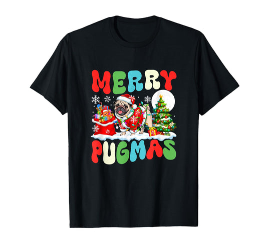 Merry Pugmas Christmas Santa Pug Colourful Costume Owner T-Shirt