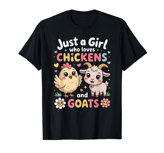 Cute Just A Girl Who Loves Chicken and Goat Poultry farming T-Shirt