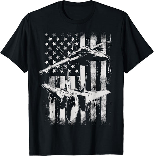 F-14 Tomcat Military Fighter Airplane American Flag T-Shirt