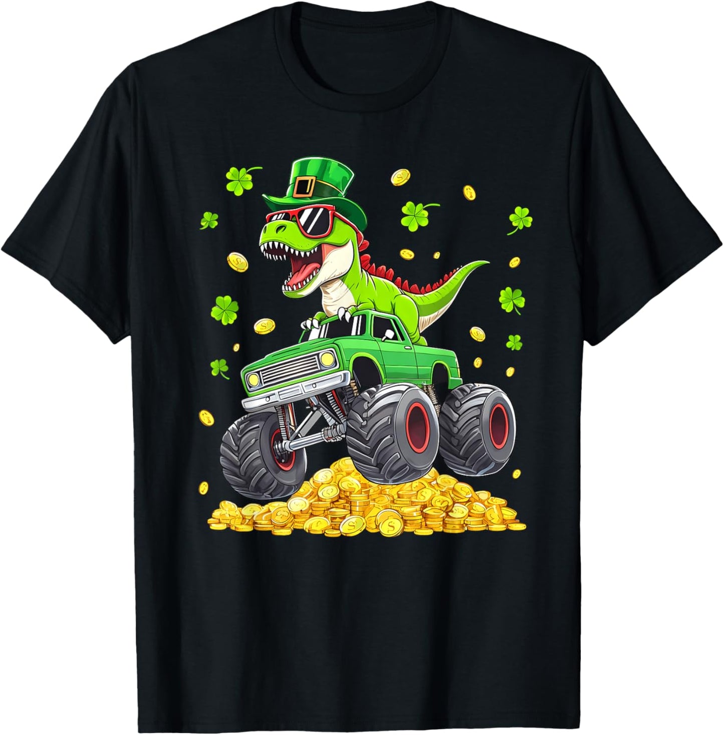 St Patricks Day Dinosaur T-rex Monster Truck Pattys Boy Men T-Shirt