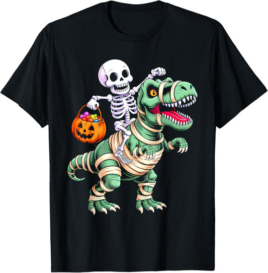 Skeleton Mummy Dinosaur Halloween Candy Pumpkin Boys Kids T-Shirt