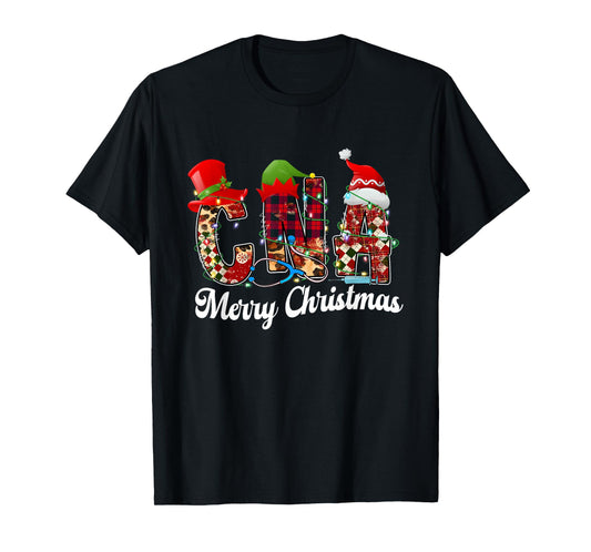 Leopard Red Plaid CNA Nurse Santa Hat Elf Christmas Lights T-Shirt