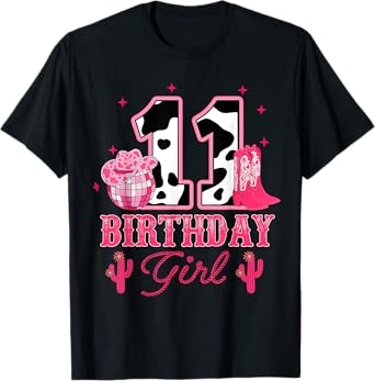 Happy 11th Birthday Girl Outfit Rodeo Western Cowgirl Cowboy T-Shirt
