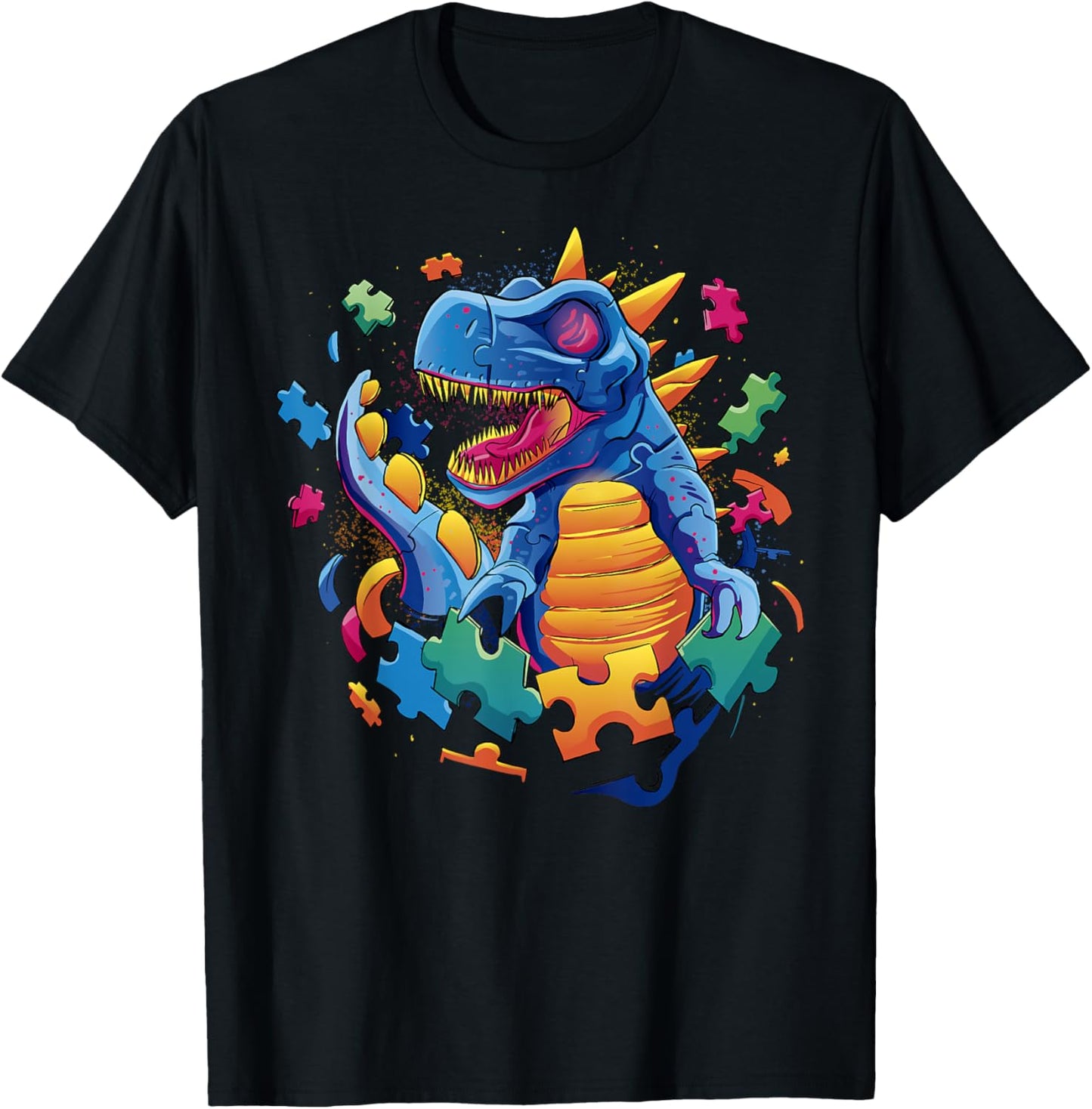 Autism Awareness Dinosaur Trex Support Puzzle Kids Boys T-Shirt