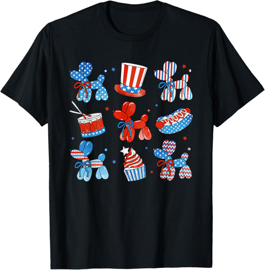 Balloon Dog Bow Fourth Of July 1776 America Flag Patriotic T-Shirt