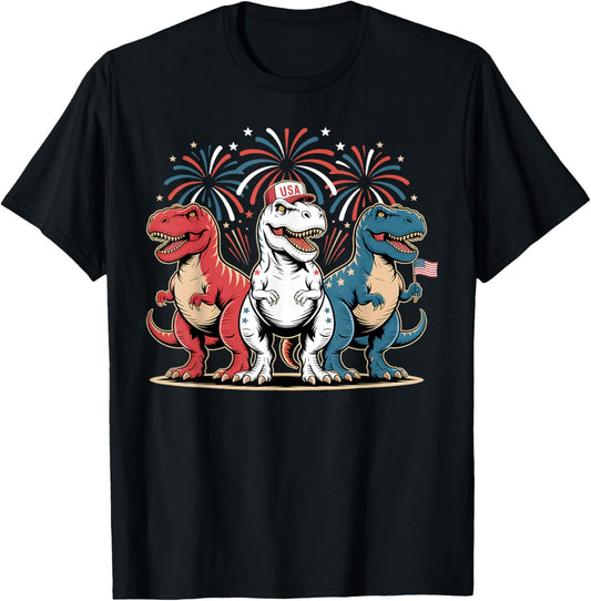 Amerisaurus Rex Red White Blue T-Rex Dinosaur US 4th of July T-Shirt