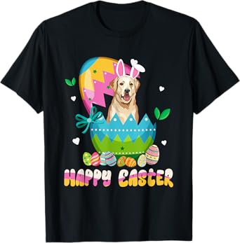 Funny Easter Day Labrador Retriever Dog Bunny Ears Eggs Tees T-Shirt for Men Women Girls Kids