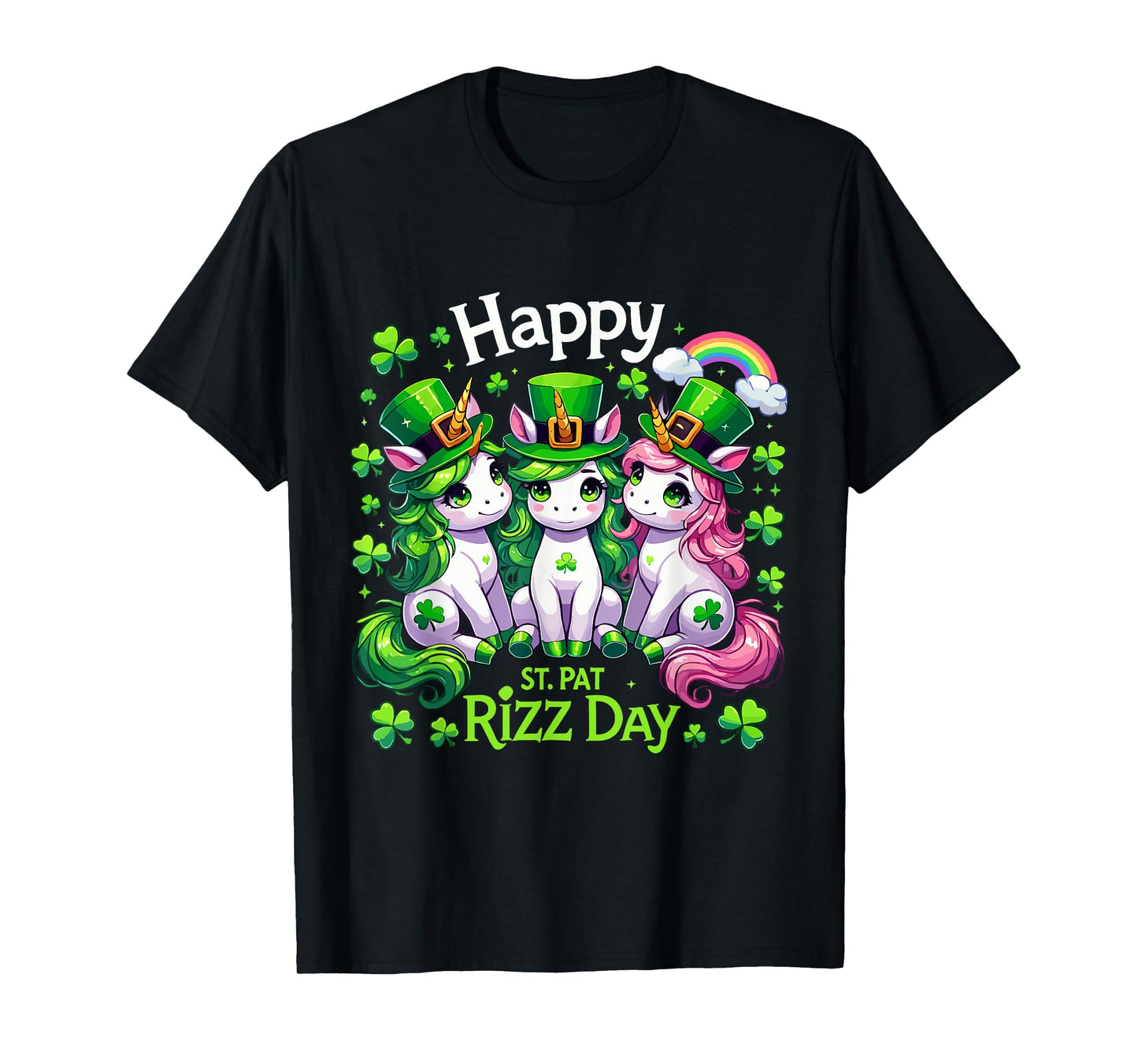 Funny St. Pat Rizz Day Unicorns Shamrock Rainbow St Patrick T-Shirt