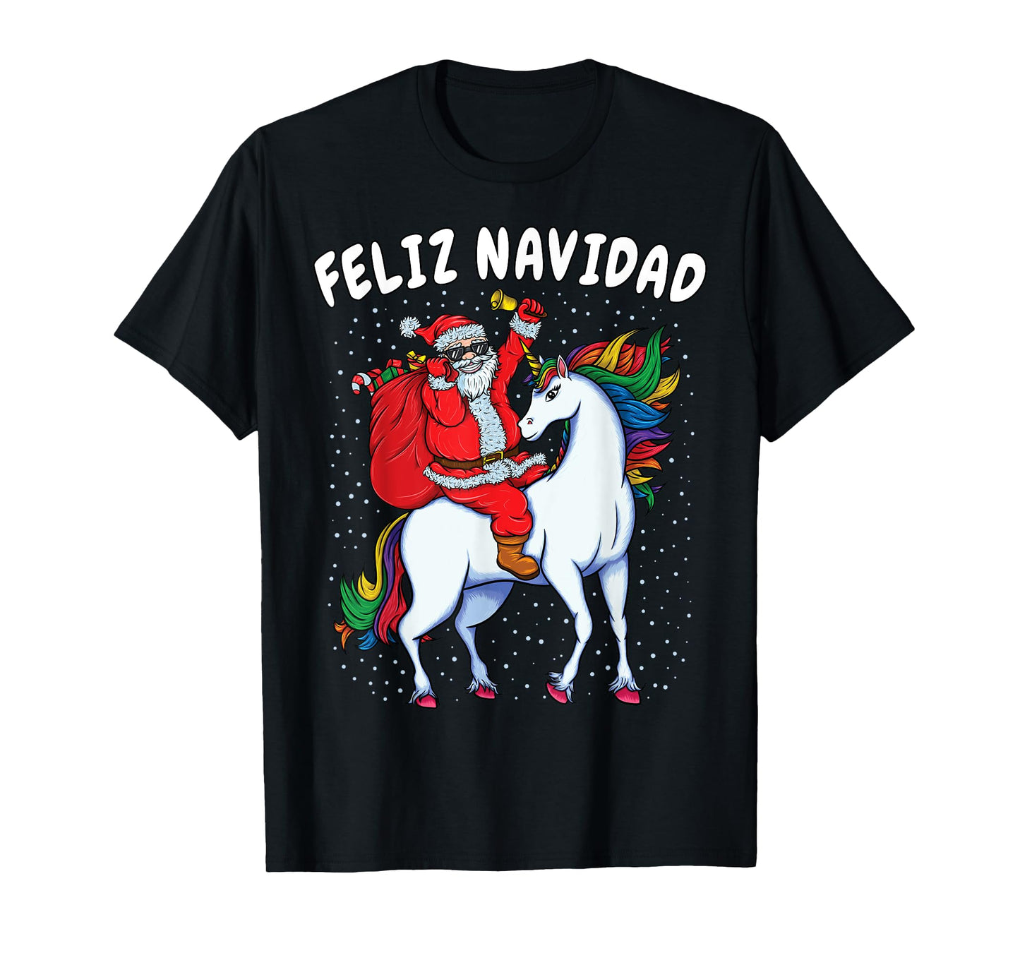 Santa Riding Unicorn Spanish Christmas Gift Feliz Navidad T-Shirt