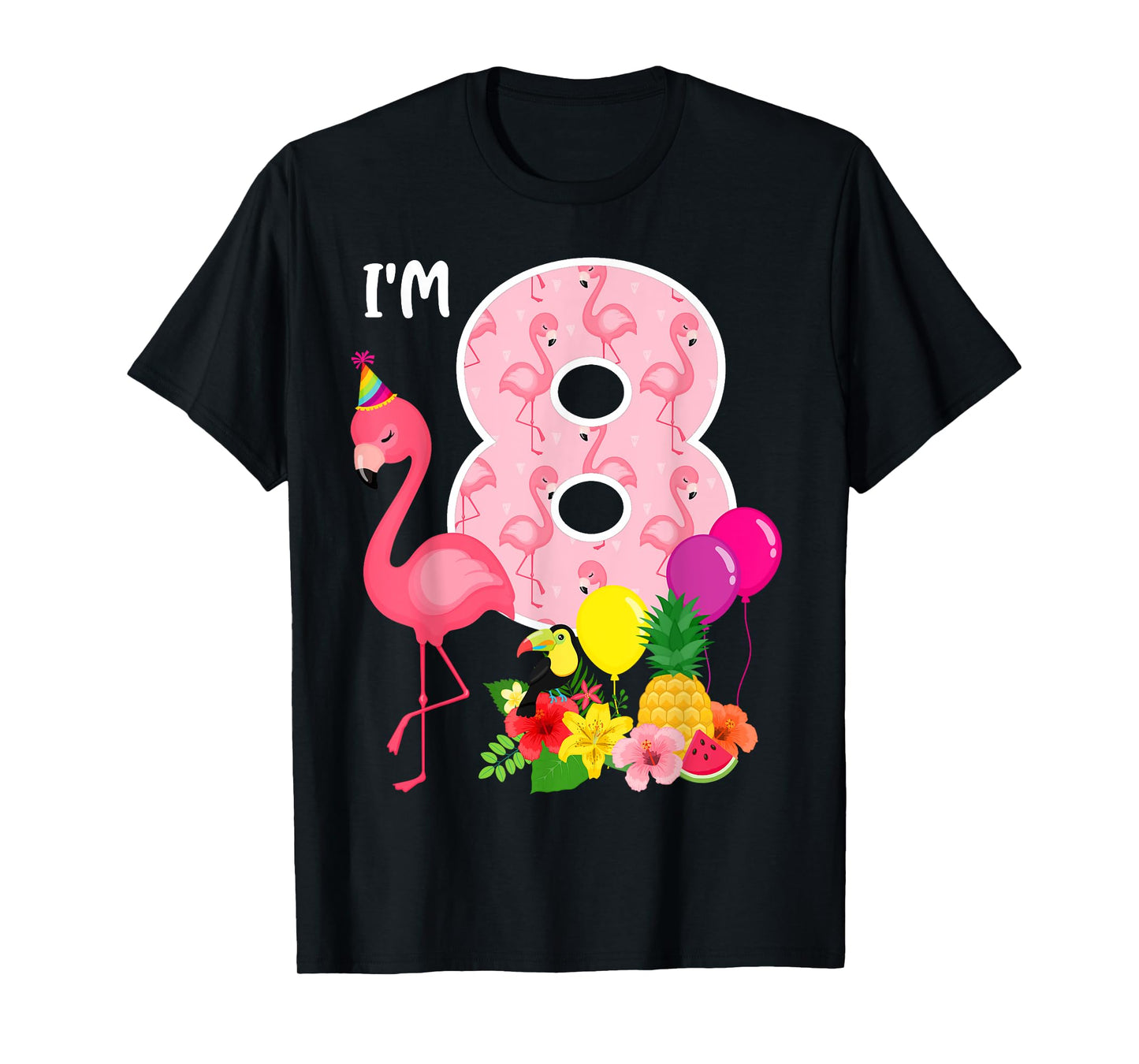Flamingo Birthday I'm 8 Tropical Flamingo Theme 8th Birthday T-Shirt
