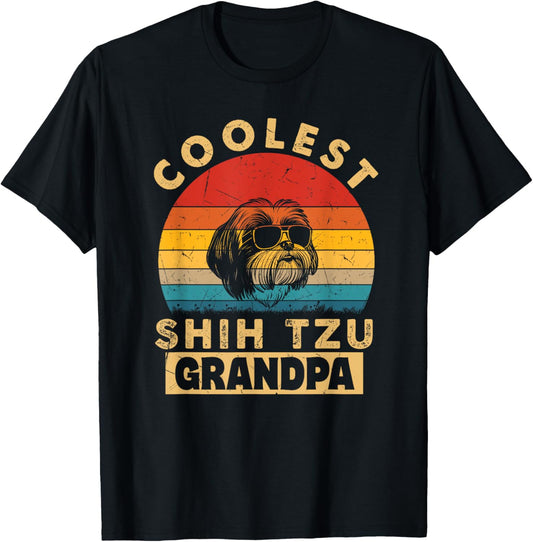 Vintage Coolest Shih Tzu Grandpa Funny Gifts Dog Lover Owner T-Shirt
