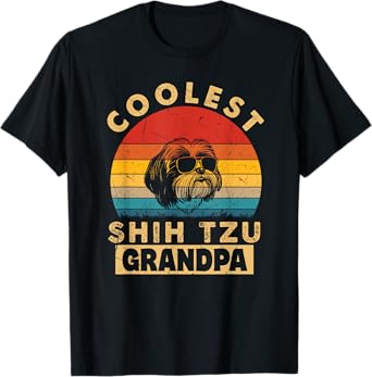 Vintage Coolest Shih Tzu Grandpa Funny Gifts Dog Lover Owner T-Shirt for Men Women Girls Kids