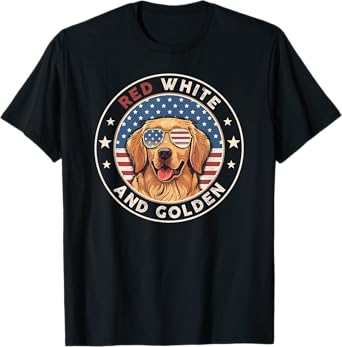 Red White Golden Retriever American Flag 4th of July Gift T-Shirt