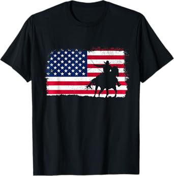 Rodeo Cowboy Western Country Bronc USA flag 4th of July T-Shirt