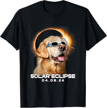 Lovely Golden Retrievers Solar Eclipse Cartoon Pet Lovers T-Shirt