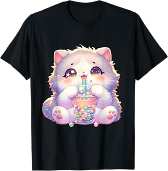 Kawaii Cat Bubble Tea Boba Tea Anime Neko T-Shirt