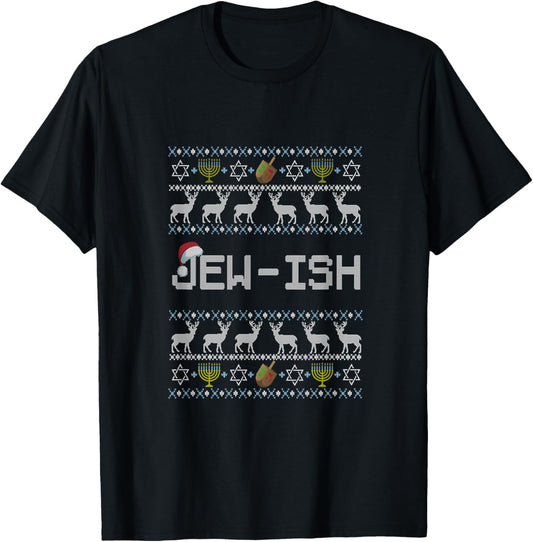 Fun Ugly Hanukkah Sweater jew-ish santa hat Merry Christmas T-Shirt