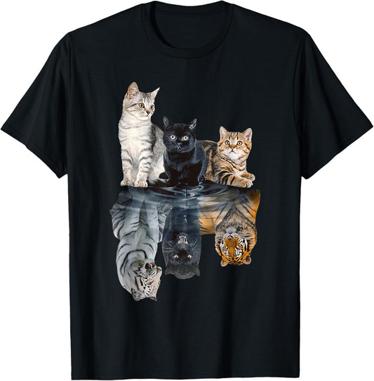 Cats Reflection Mirror Lion Cheetah Tiger Funny Cat Lover T-Shirt