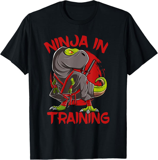Dinosaur T Rex Ninja in Training Japanese Martial Art T-Shirt