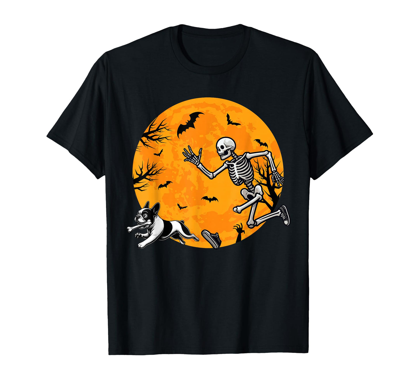 Halloween Dog Skeleton Chasing Dog Halloween French Bulldog T-Shirt
