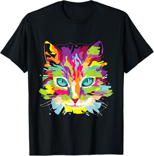 Cat Face Multi-Colored Art Shirt