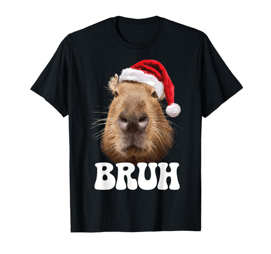 Capybara Bruh Funny Santa Hat Christmas Season Capybara T-Shirt