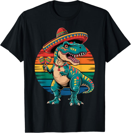 Retro Dinosaur Mexican Party Cinco De Mayo Sombrero Poncho T-Shirt