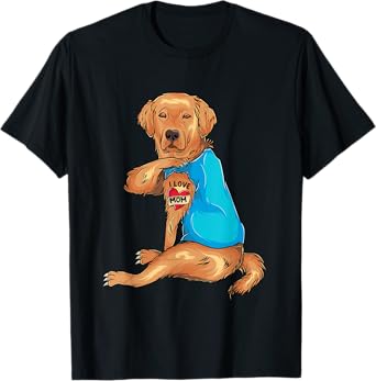 Mother's Day Tattoo I Love Mom Golden Retriever Tattooed T-Shirt