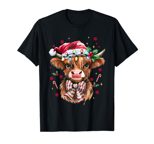 Coquette Christmas Western Highland Cow Santa Xmas Holiday T-Shirt