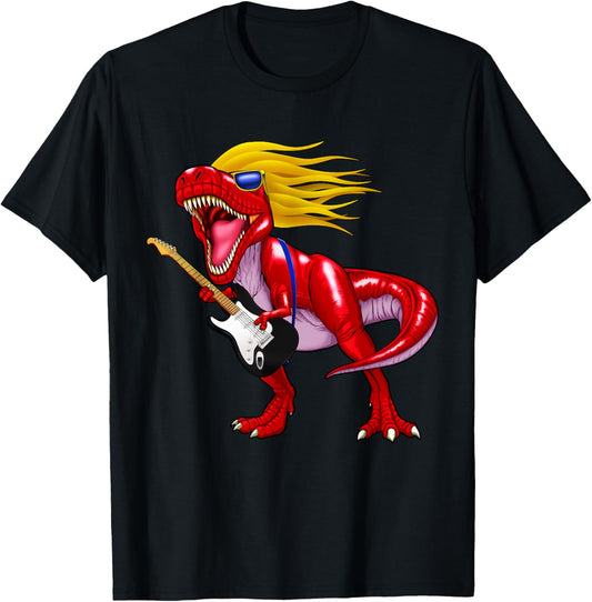 Dinosaur T Rex Rock And Roll Shirt Guitar Gift Men Kids T-Shirt