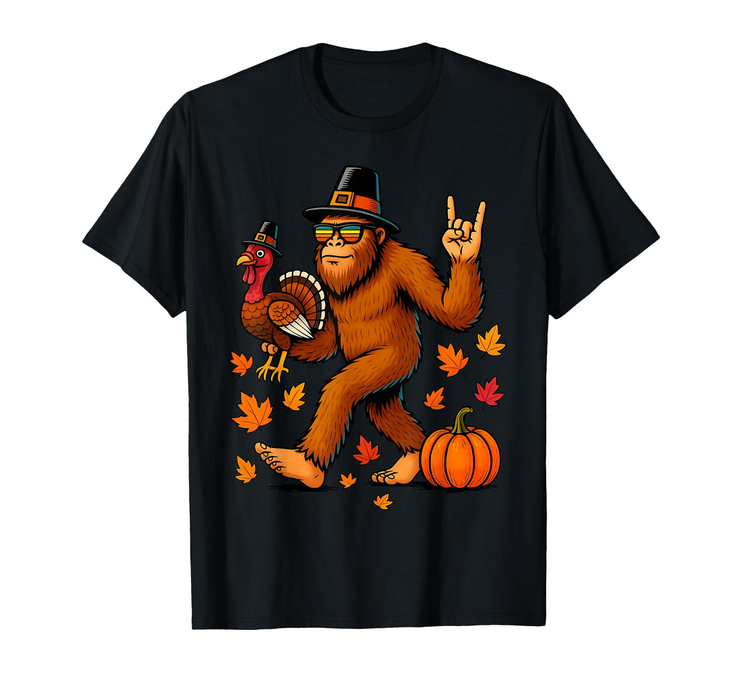 Bigfoot Turkey Pumpkin Thanksgiving for Men Boys Kids T-Shirt