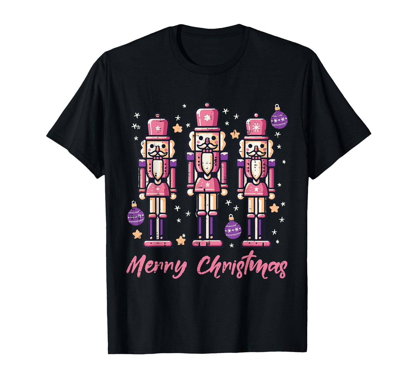 Merry Christmas Pink Nutcrackers Xmas Women Girls Kids Youth T-Shirt