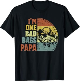 Vintage I'm One Bad Bass Papa Funny Fishing Grandpa T-Shirt