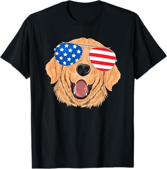 Patriotic Golden Retriever Dog T-Shirt 4th of july T-Shirt