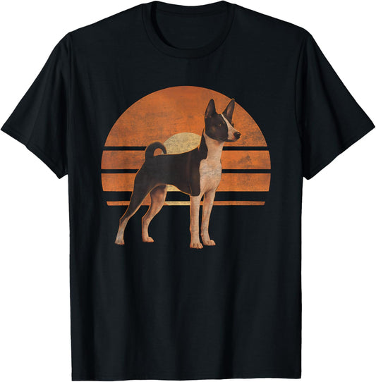 Retro Sunset Design Basenji Dog T-Shirt