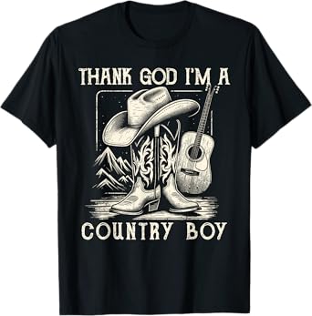 Thank God I'm A Country Music Boy Cowboy Western Retro T-Shirt