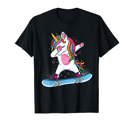 Cute unicorn Snowboarding Skiing Dabbing unicorn Snowboard T-Shirt