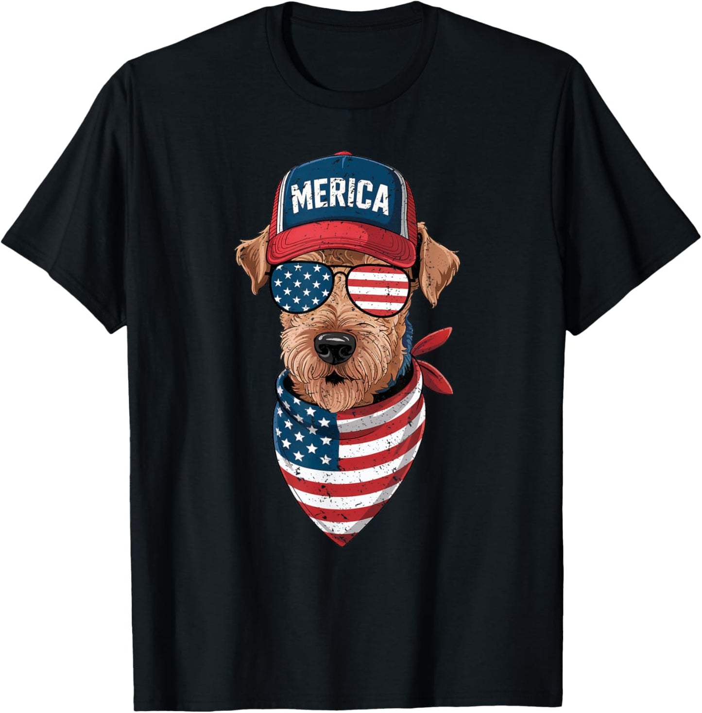 Airedale Terrier 4th of July US American Flag Dog Patriotic T-Shirt